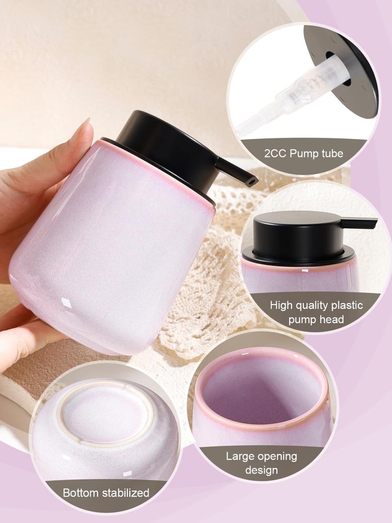 INGOFIN Ceramic Lotion Dispenser - 12 oz Hand Soap Dispenser Bathroom, Modern Liquid Dispenser with Pump, Refillable Dish Soap Bottle for Kitchen -Purple and Pink - Image 5